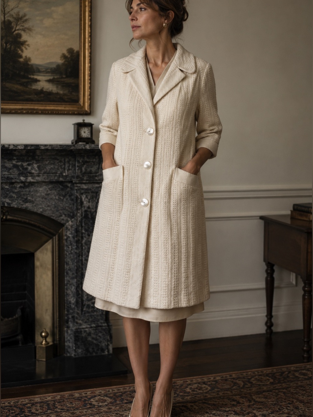 Vintage Marlborough Wool Coat Ivory Medium Old Money Quiet Luxury Classic Chic